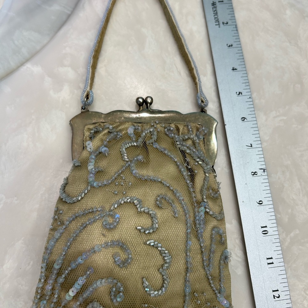 Saks Fifth Avenue Sequin and Beaded Evening Purse with attached mirror, clip top - Picture 14 of 14